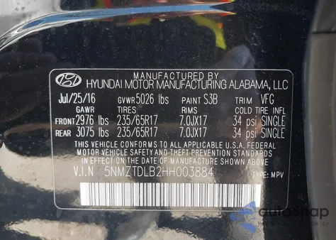 2017 Hyundai Santa Fe Sport 2.4L z USA, uszkodzony, nr VIN 5NMZTDLB2HH003884